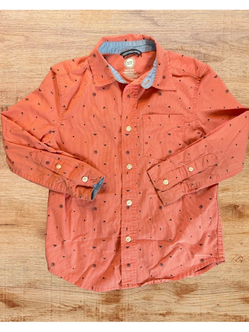Wonder Nation Boys Coral Button Down Shirt Size S 6-7 Long Sleeve